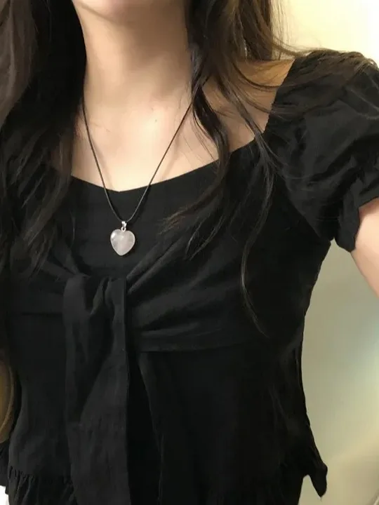 Csa Curta Fena com Laço Estilo Coreano, Manga Bufante com Babados e Estampa de Borboleta, Estilo Casual de Verão, Caim...