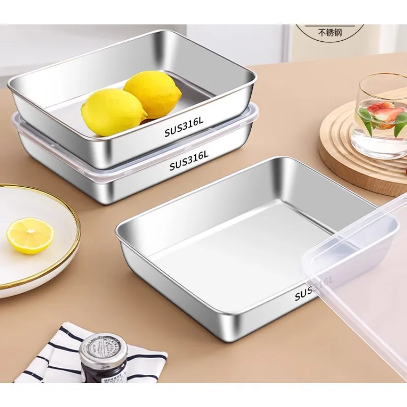 

316 stainless steel basin food grade square basin with lid square box kitchen household preparation plate rectangular square pla