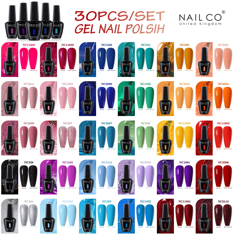 

NAILCO 15ml Gel Nail Polish Set 30pcs/Lot Gel Polish Nail Soak Off UV LED Semi-Permanent Varnishes Nail Art Salon Free Shipping