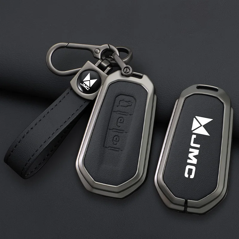 Zinc Alloy Leather Car Smart Remote Key Case Fob Cover Holder Shell For JMC Motors Baodian 2022 Protector Keychain Accessories