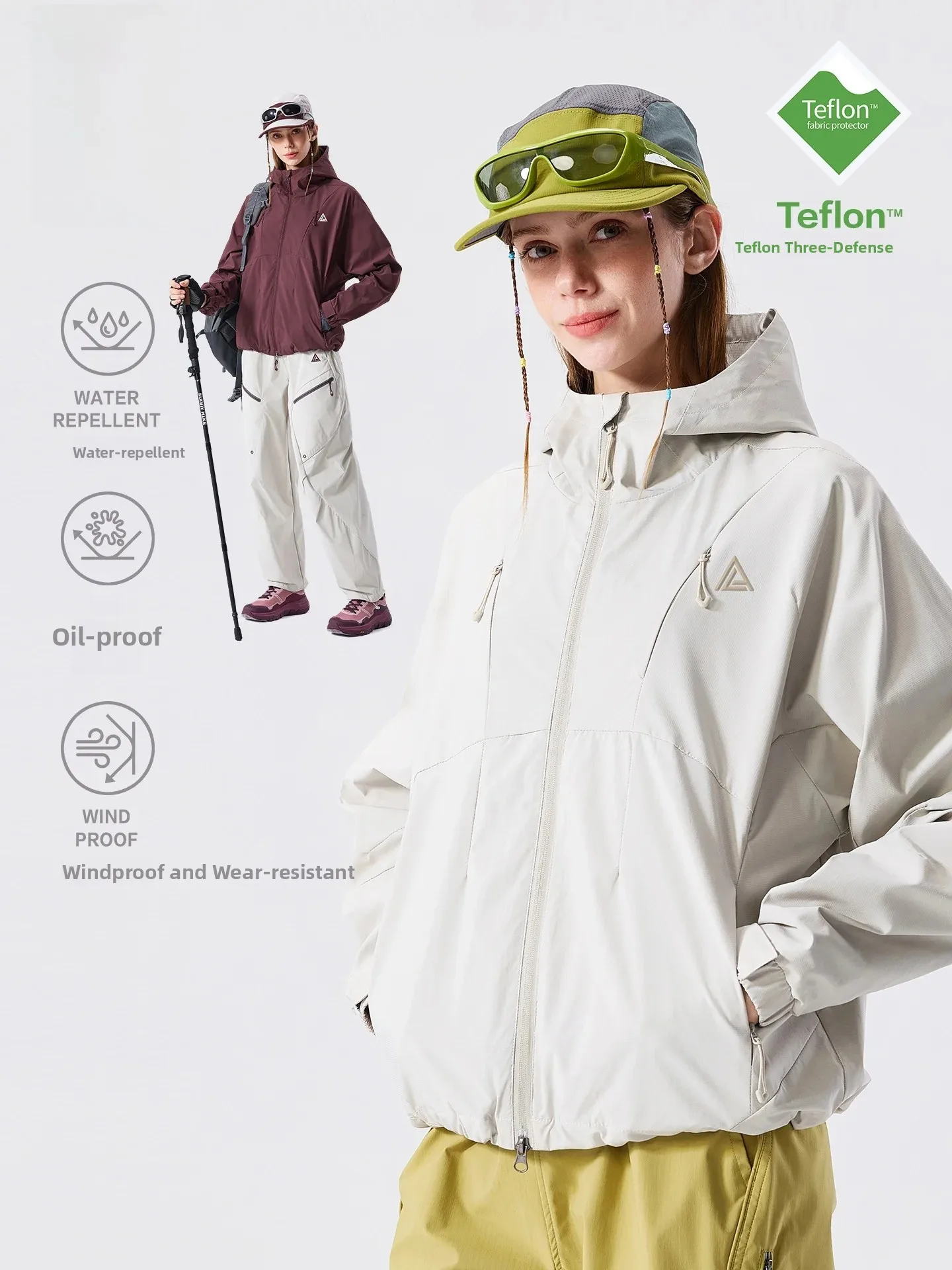 LAZY DAY TFLON Women's Outdoor Waterproof Hiking Jacket Climbing Workwear Coat Quick Dry Zipper Closure Regular Fit Polyester...