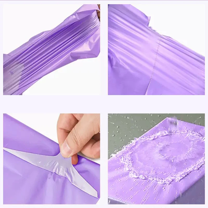 50 unidades/pacote luz roxo envelope saco de armazenamento pe plástico correio saco de transporte à prova dwaterproof água auto adesivo selo bolsa sacos de correio