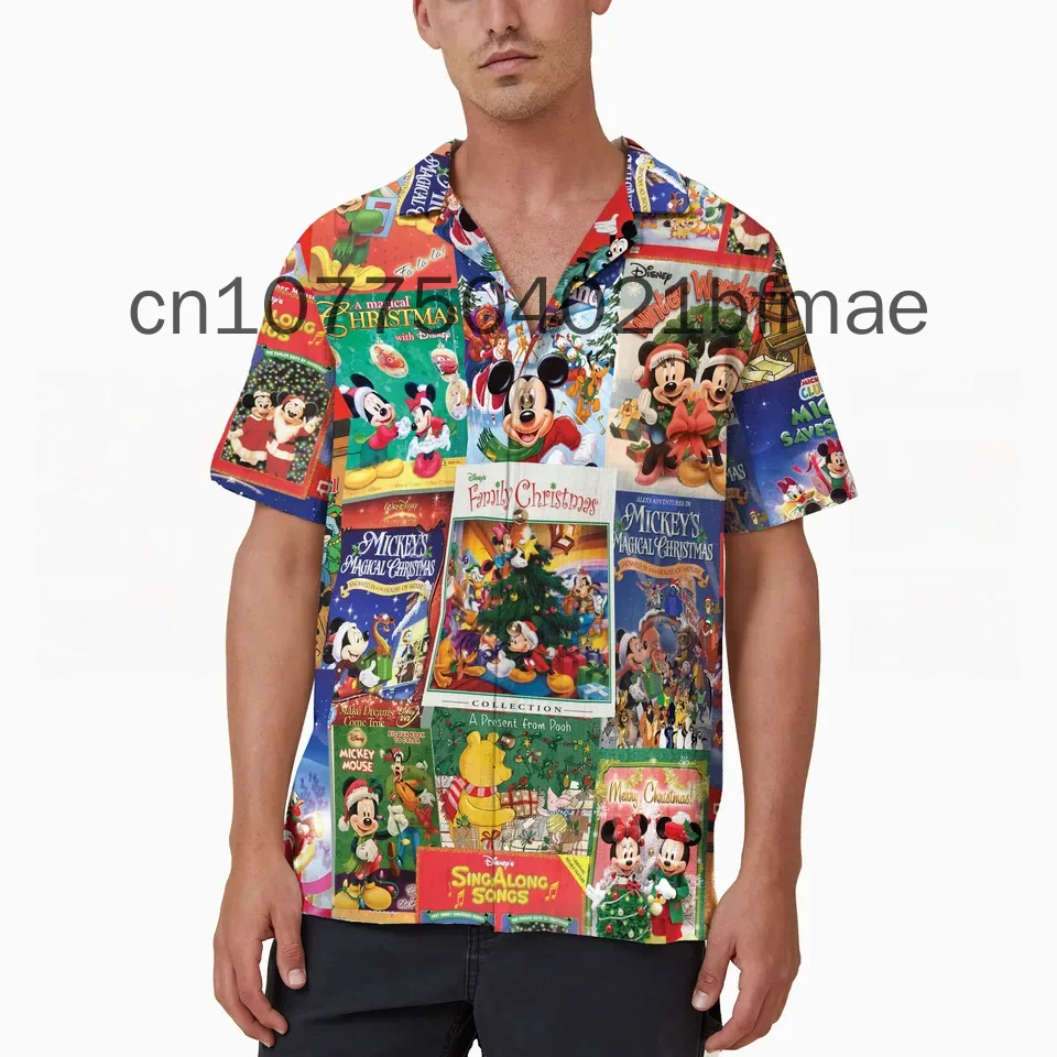 Disney Christmas Hawaiian Shirt Cartoon Casual Beach Shirt Kids Women's Short Sleeve Button Up Shirt Fashion Party  Shirt