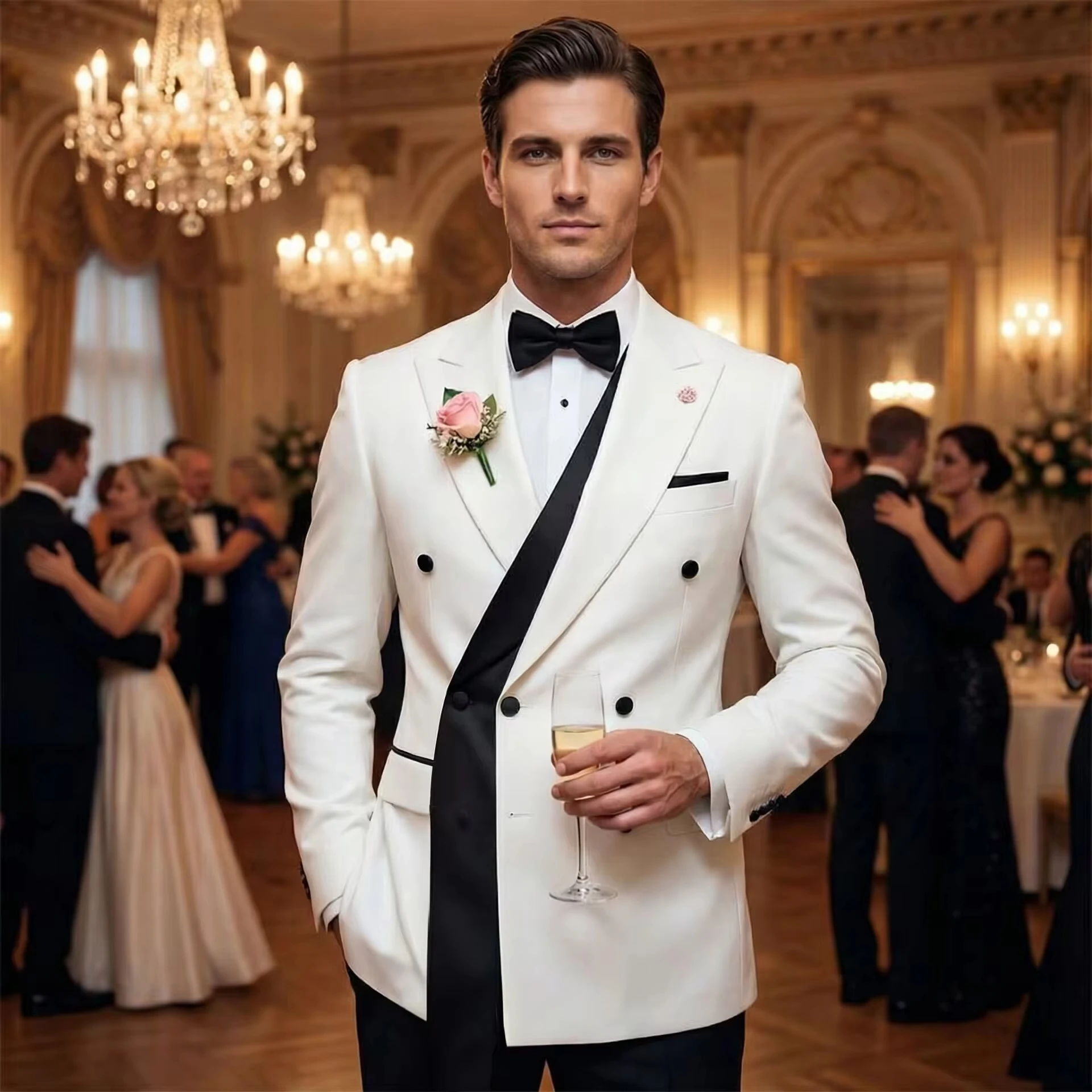 

Двубортные белые свадебные костюмы для мужчин: модные, приталенные, для жениха и шафера, смокинг для торжественных мероприятий и выпускных вечеров