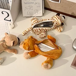 Cartoon Animal Elephant Lion Plush Pen Case For Kid School Season Large Capacity Supplies Stationery Storage Bag For Kid Gift