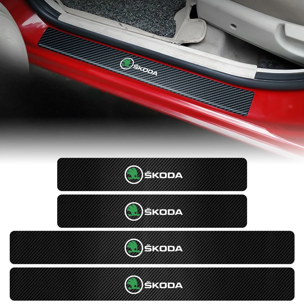 4PCS Carbon Fiber Car Door Sill Protection Door Sill Anti-Scratch Stickers For Skoda Yeti Octavia A7 A5 Kodiaq Karoq Rapid Fabia