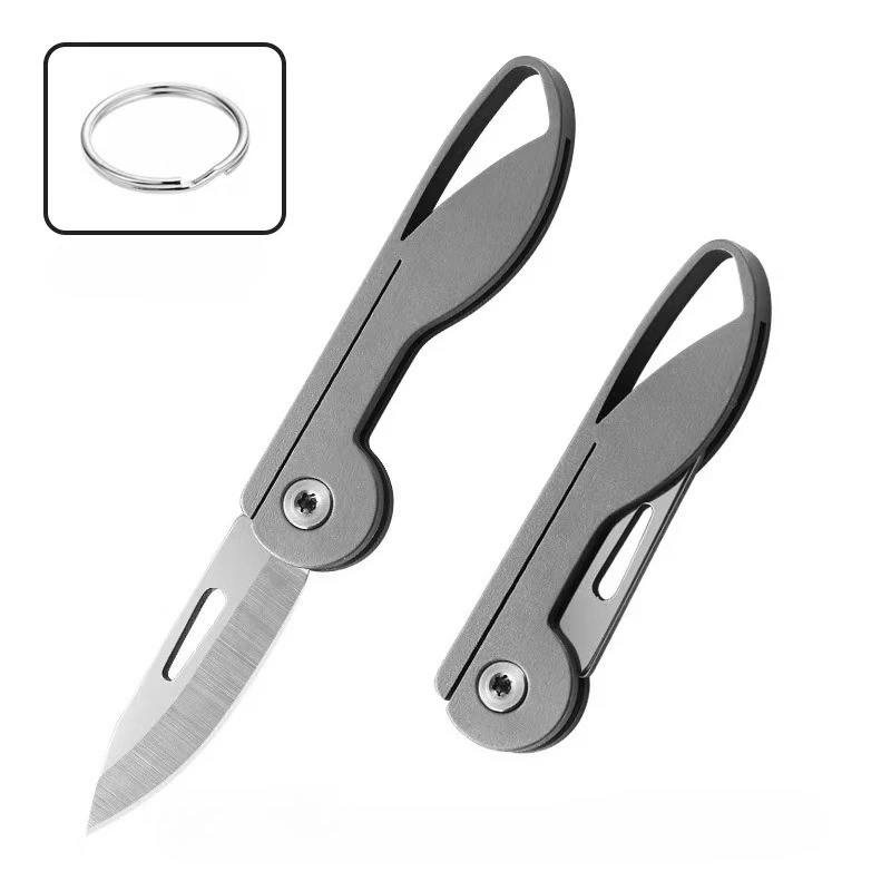 سبائك التيتانيوم عالية الجودة في الهواء الطلق سكين صغير قابل للطي مريحة التخييم والمشي لمسافات طويلة سلسلة المفاتيح المحمولة EDC أداة الجيب