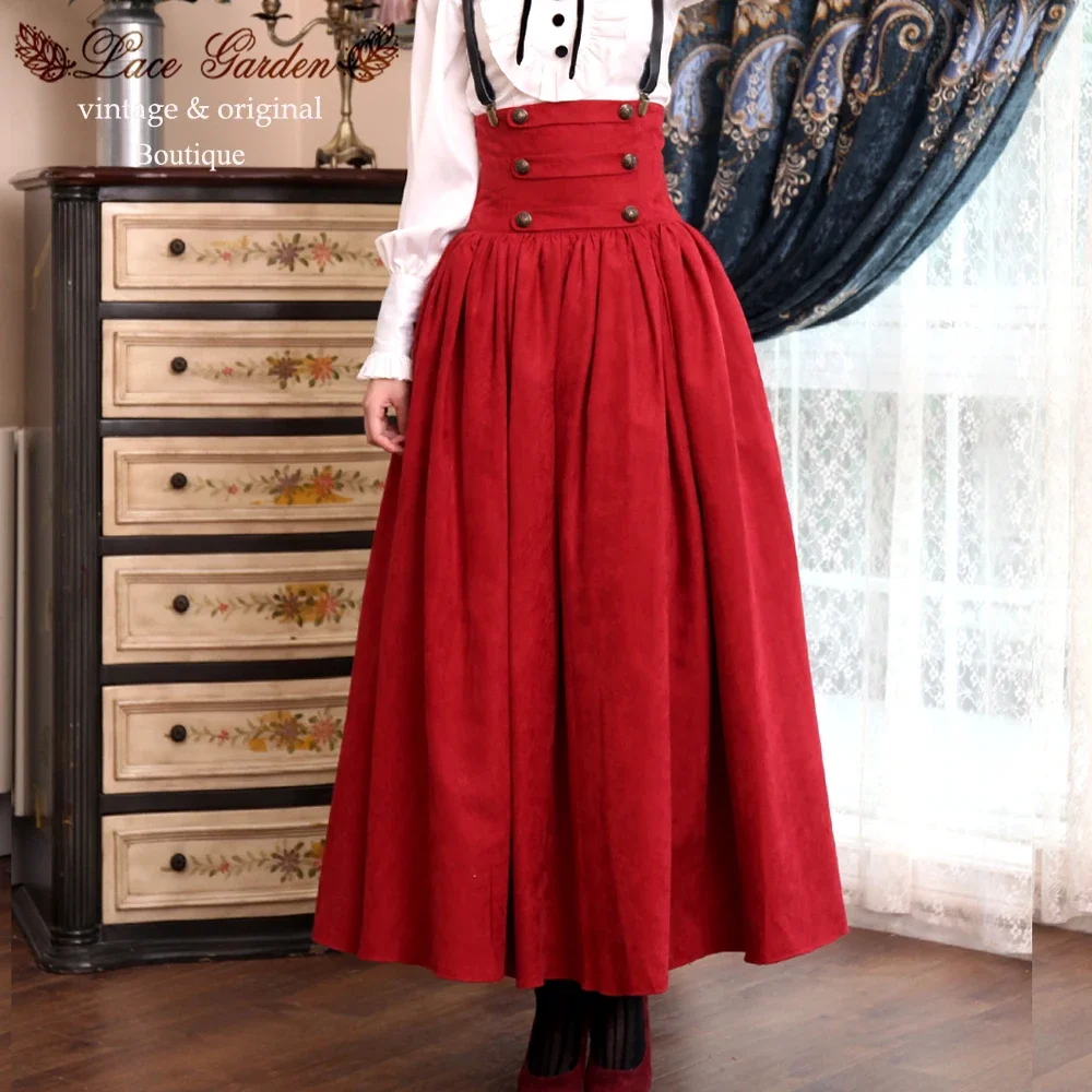 Vintage Steampunk Rok Victoriaans Gotische Hoge Taille Lange Maxi Rok Door Kanten Tuin