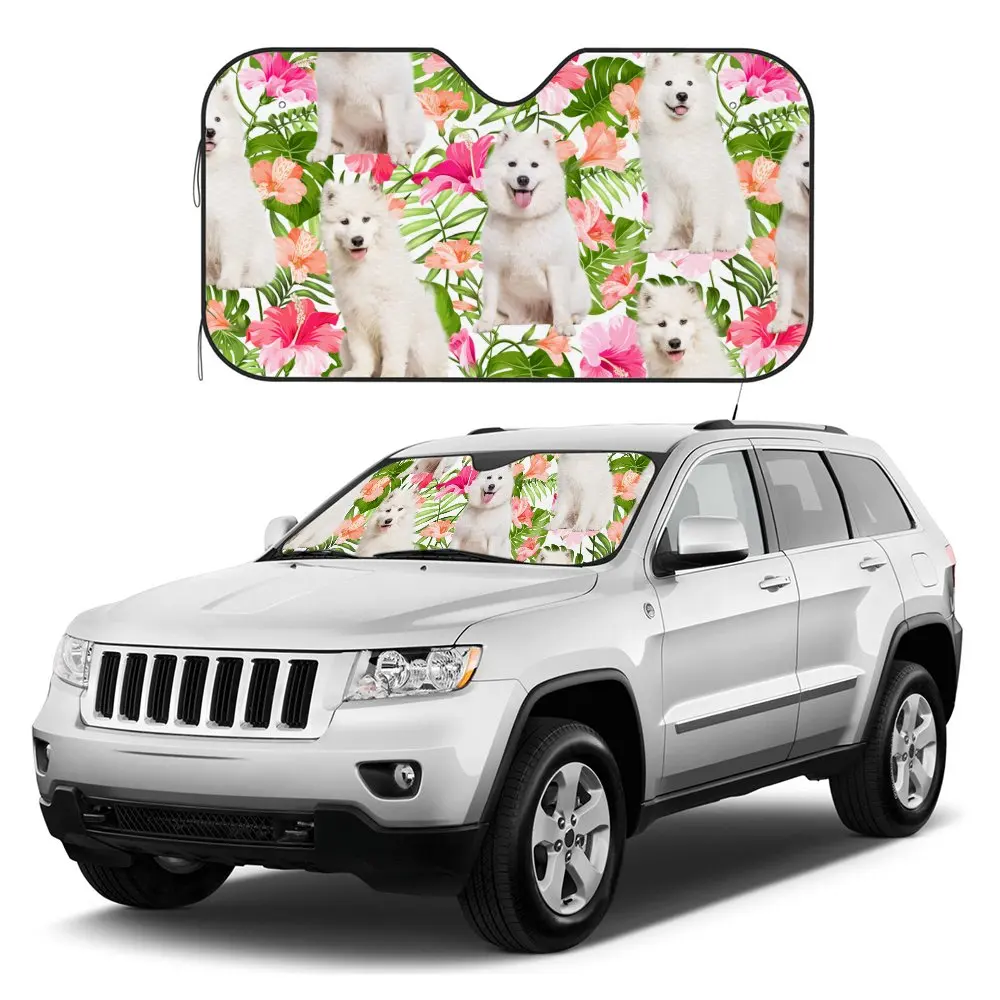 Tropica Samoyed Car Interior Front Windshield Sun Shade, Tropica Cocker Spaniel Sunshade for Truck SUV- Blocks Uv Rays Protector