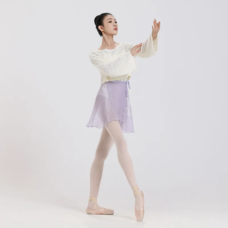 Jupe de Ballet une pièce pour femmes, jupe d'entraînement de danse de Ballet, jupe courte violette à ourlet irrégulier avec attache de taille, garniture en plumes