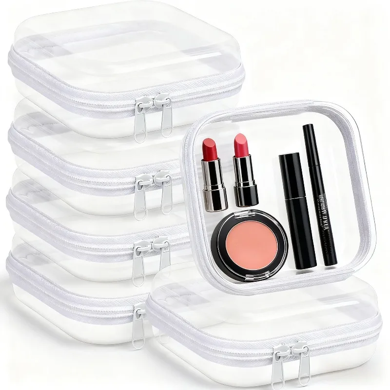 Transparent Hard-Shell Zipper Case, Transparent Zipper Bag Waterproof Makeup Organizer and Travel Toiletry Bag, Transparent Zipper Bag Set, Reusable Transparent Storage Bags for Storing Cosmetics, Stationery, Small Items, and Tools