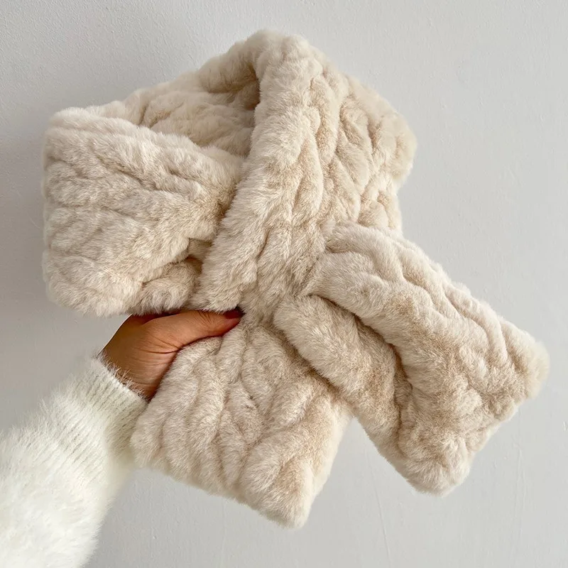 المرأة لينة أفخم الصليب وشاح الشتاء رشاقته الدافئة فو الأرنب الفراء سنود الأوشحة في الهواء الطلق الباردة واقية طوق الرقبة منديل