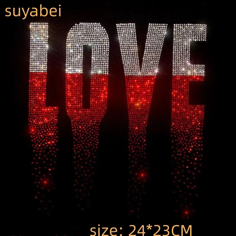 

2pc/lot Bling Love Hot Fix Rhinestone Applique Iron on Crystal Transfer Sticker Design for DIY Fashion Accessories