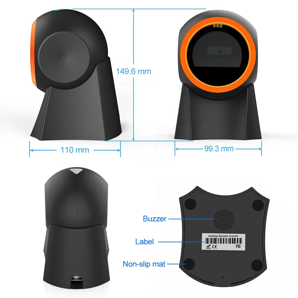 2D Omnidirectional USB Barcode Scanner Desktop 1D Scanners QR Bar Code Reader for Cashier Bookshop Supermarket