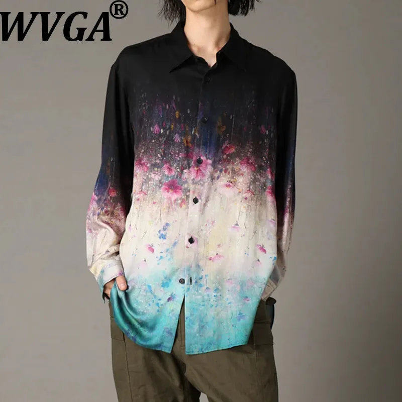 

WVGA весенне-осенняя новая мужская модная рубашка с длинными рукавами и цветочным принтом, нишевые шикарные повседневные топы с отложным воротником с градиентом W12717