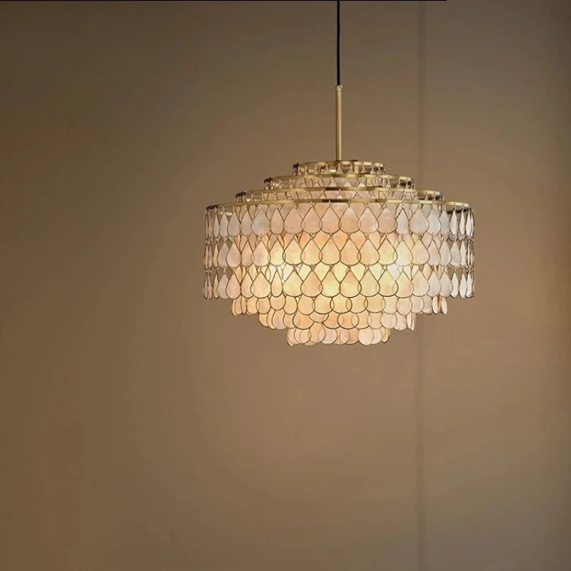 الفرنسية الفاخرة النحاس LED الثريا خمر الدمعة شكل قذيفة قلادة ضوء غرفة المعيشة دراسة مطعم غرفة نوم مصباح معلق #2