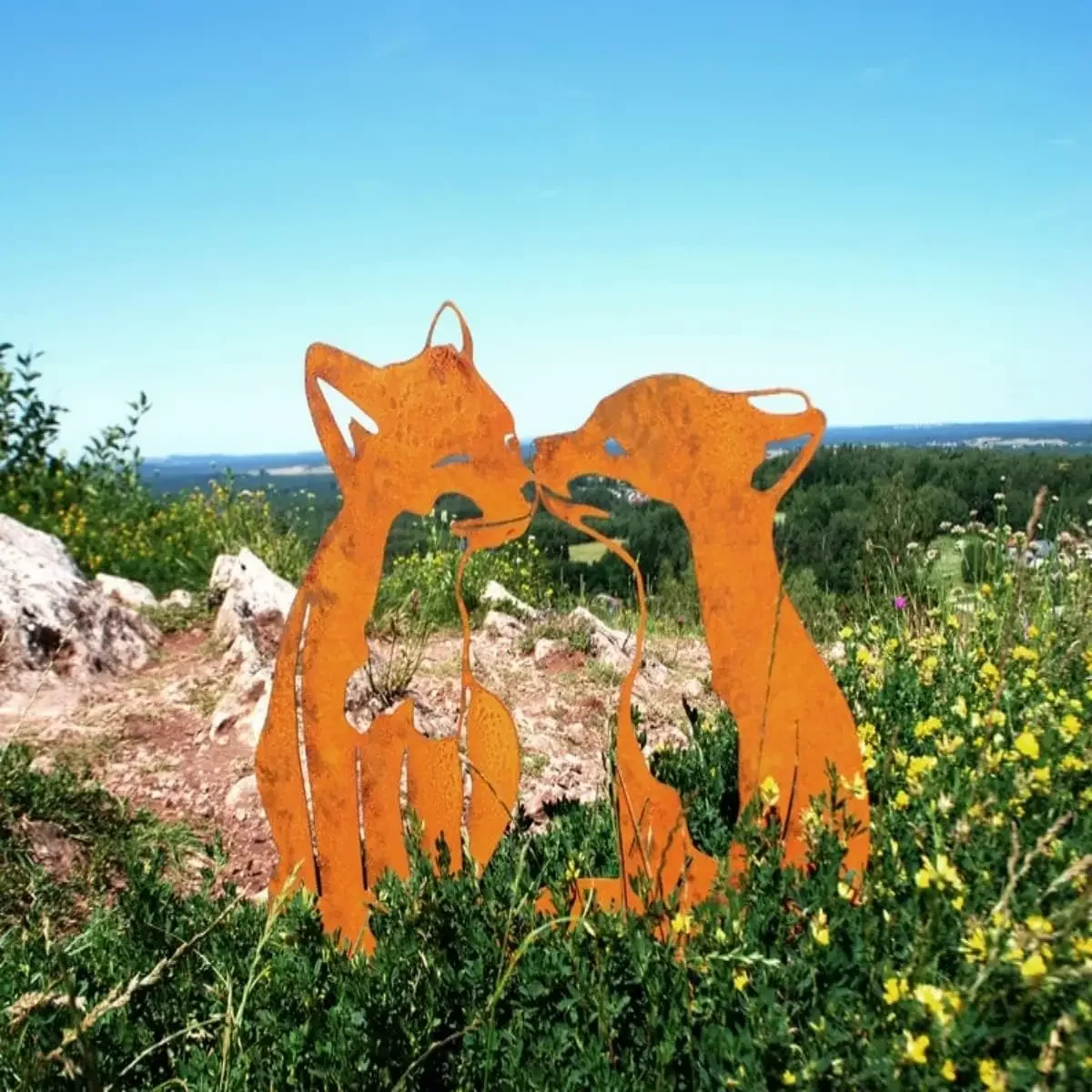 Rusty Outdoor Decor for Garden - Metal Yard Art with Squirrel Yard Decor in Corten Steel and Handmade Elegance.