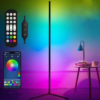 RGB LED 플로어 램프, 스마트 리모컨 모던 코너 플로어 램프, 분위기 스탠딩 스탠드 조명, 크리스마스 장식 조명, 120cm