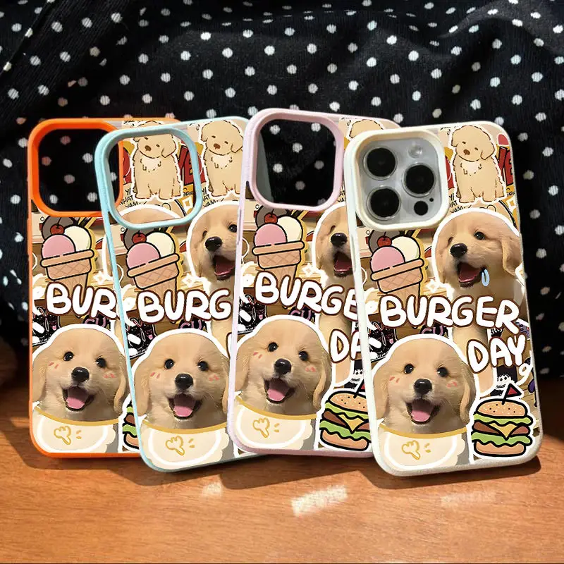 Cute Dog Burger Fashion TPU Imitation Leather Phone Case For iPhone 16 Plus 15 14 13 12 11 Pro Max Shock-absorbing