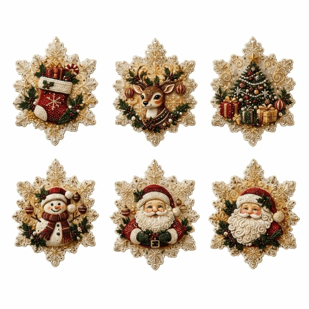 6Pcs Resin DIY Diamond Painting Fridge Magnet Set Soft Rubber Leave No Residue Christmas Diamond Painting Lightweight Non-Slip