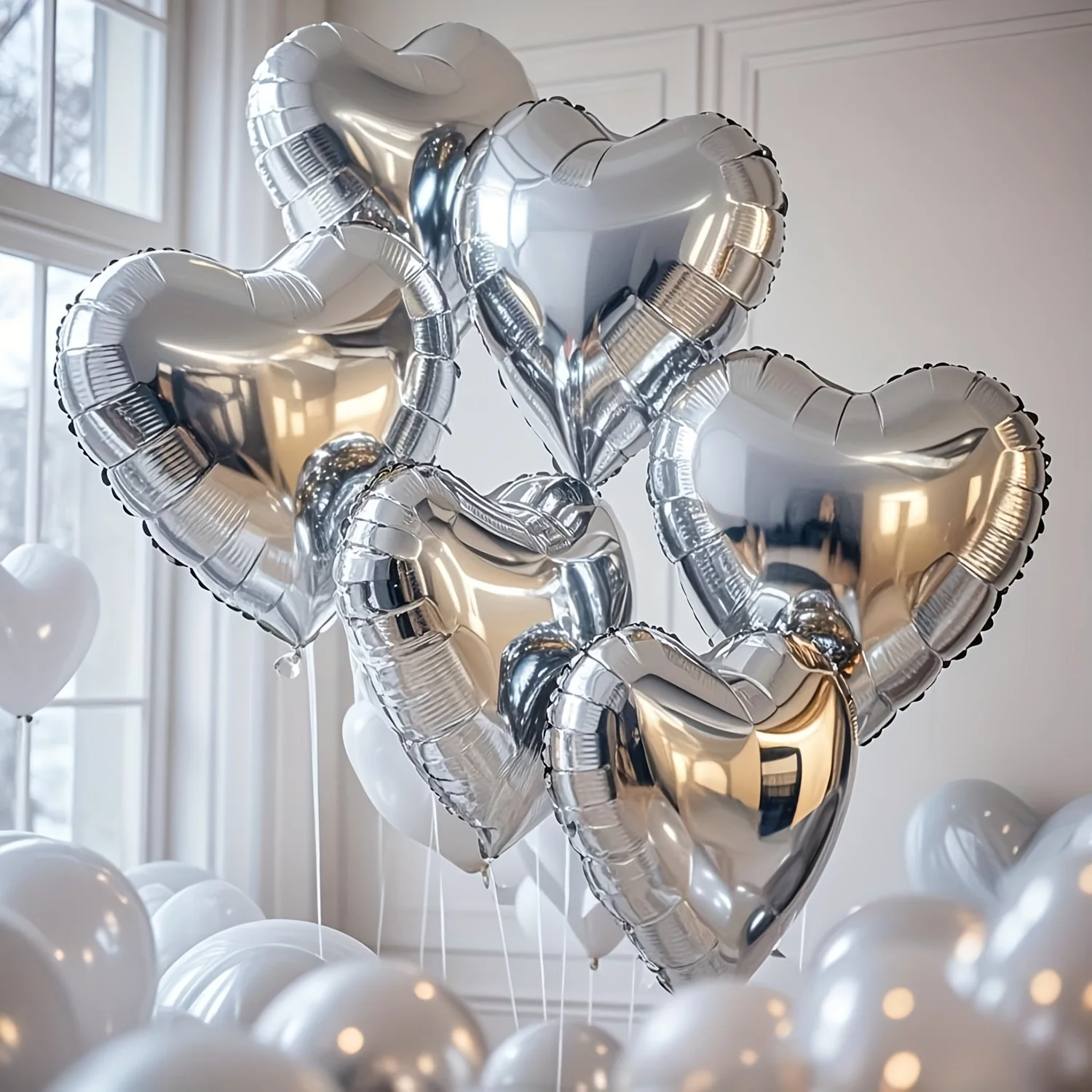 10pcs 10-Inch Silvery Heart Balloon Set Camping Theme Party Decorations for Graduation Bridal Gifts and Wedding Birthday Parties