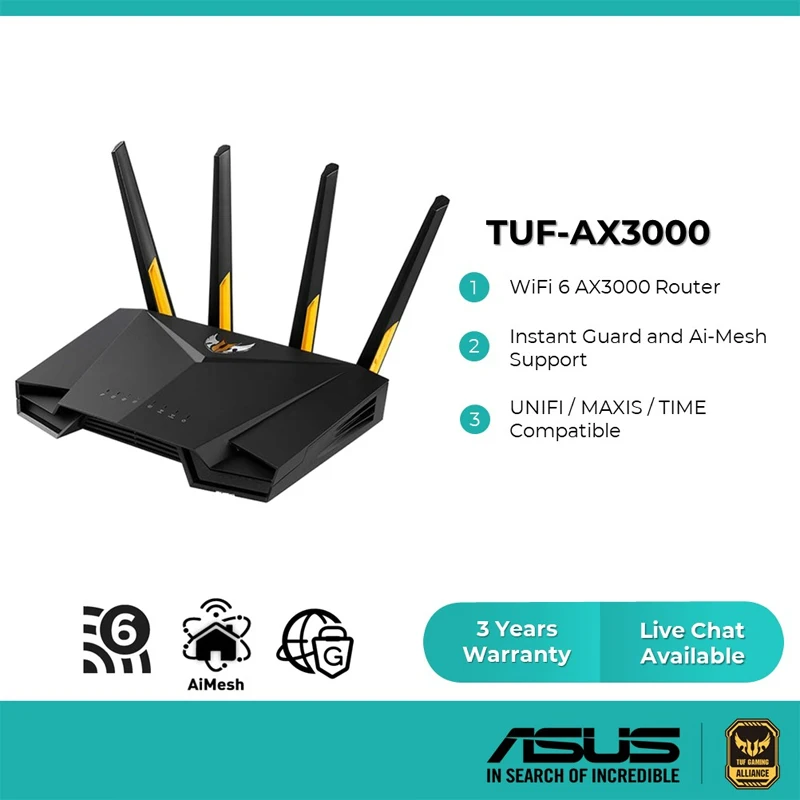 

ASUS TUF-AX3000 AX3000 TUF Gaming Dual Band WiFi 6 Gaming Router AiMesh Mesh WiFi MU-MIMO With Dedicated Gaming Port AiMesh Wifi