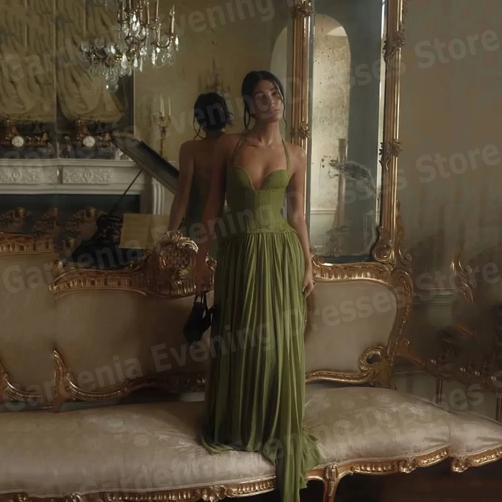 

Charming A Line Women's Evening Dresses Halter Neck Backless Prom Gowns Vestidos Para Mujer Customized Sleeveless Robe De Soirée