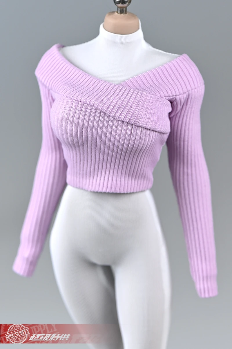 1/6 Sweater Thick Striped Wide-neck Off Waist Cross Neckline Collar Pullover Shirt Clothes for 12