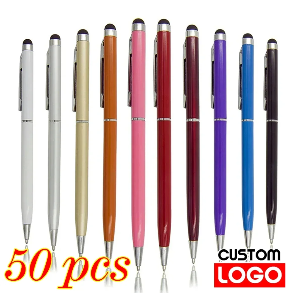 

50pcs 13 Colors Mini Metal 2 In 1 Touch Screen Stylus Universal Roller Ballpoint Pen For iPhone iPad Samsung Free Custom Logo