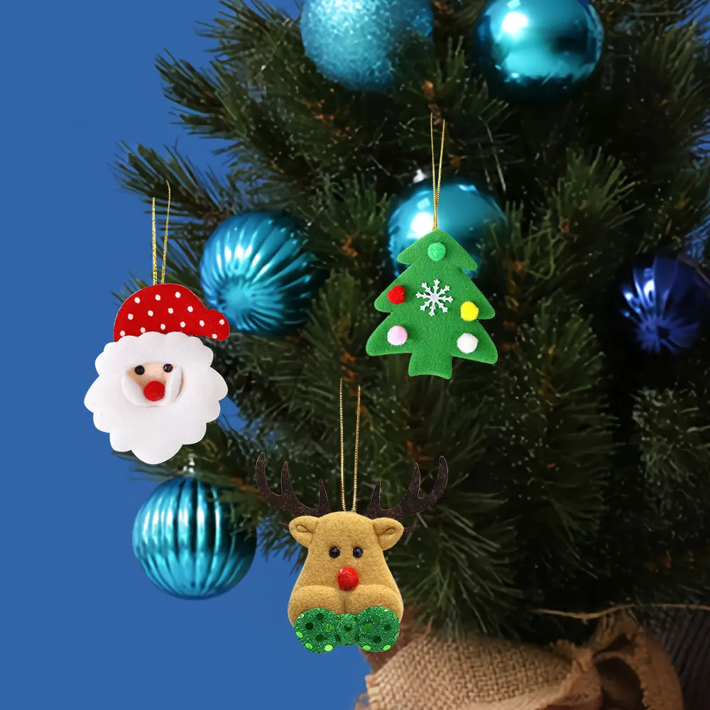 Cute Christmas Santa Claus Christmas Tree Elk Hanging Ornaments Plush Santa Claus Pendant Home Party Xmas Tree Decorations