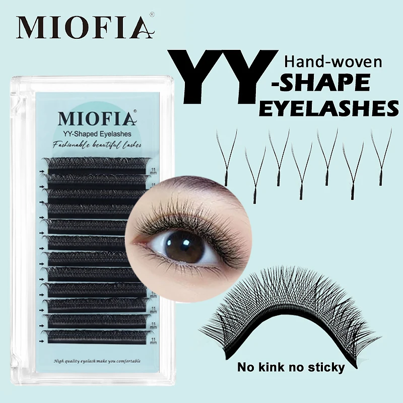 

MIOFIA Hot YY Shape Eyelash Extensions 12 Rows C/D Volume Fans Natural Soft Lashes W Style Comfortable False Eyelashes Cluster