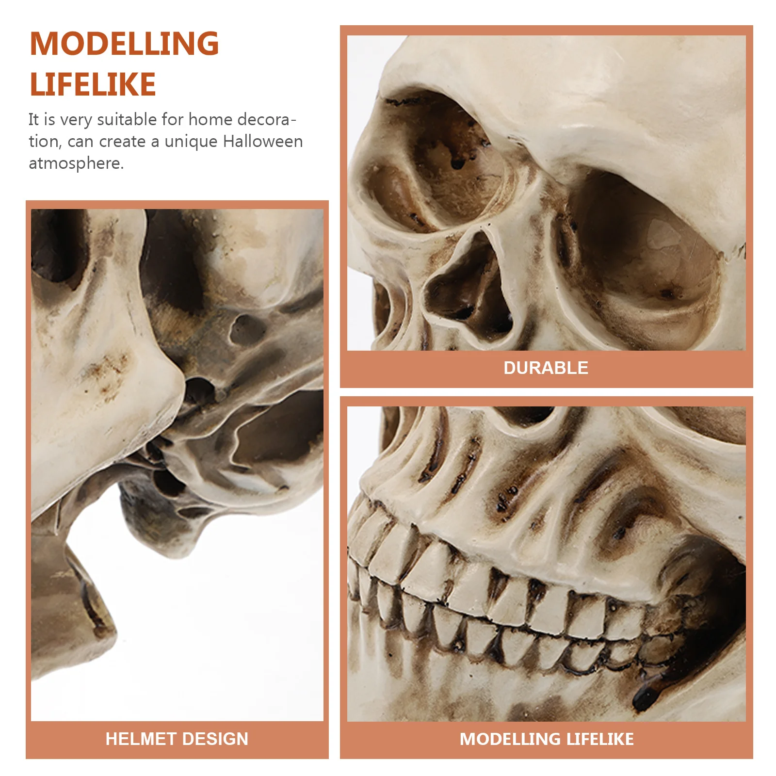 

1Pcs Resin Skull Head Ornament Halloween Decor Home Office Tabletop Decorative Prop Scary Party Festival Adornment