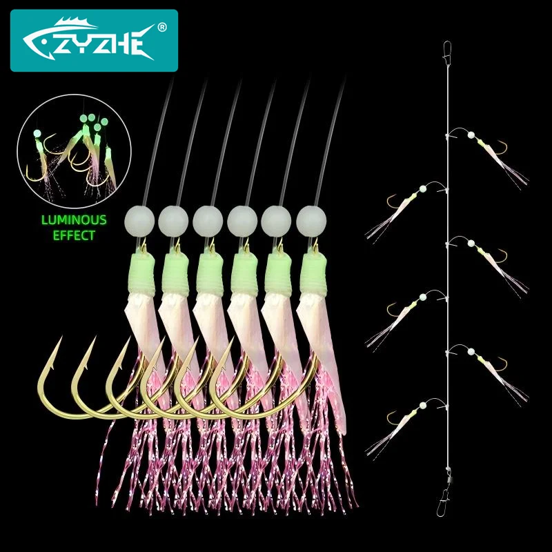 Zyz Angeln Sabiki Rigs Haken leuchtende See Angelhaken 1 Set 6 Angelhaken Salzwasser oder Süßwasser boot Angeln Set Tackle