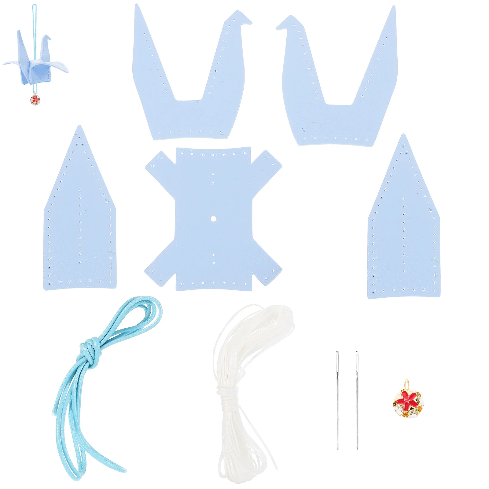 

Car Interior Decoration Black Crane Pendant DIY Material Set Pre Punched Sheets Easy Stitching PU