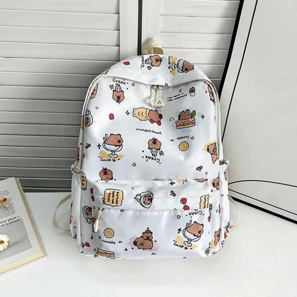 Nylon Capybara Backpack Lightweight Wide Straps Cartoon Animal Daypack Korean Style Adjustable Straps Large Capacity School Bag