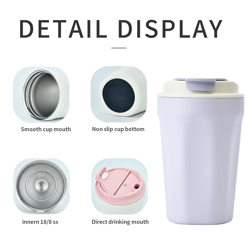 Stainless Steel Coffee Cup Double Wall Vacuum Flask Thermos Mug Pink Insulated Cup Portable Car Travel Mug