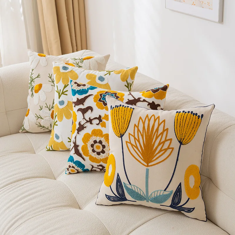 Towel Embroidered Blossom Pillow Cover Home Living Room Sofa Floating Window Decoration Cushion Cover Small Daisy Pillow Case