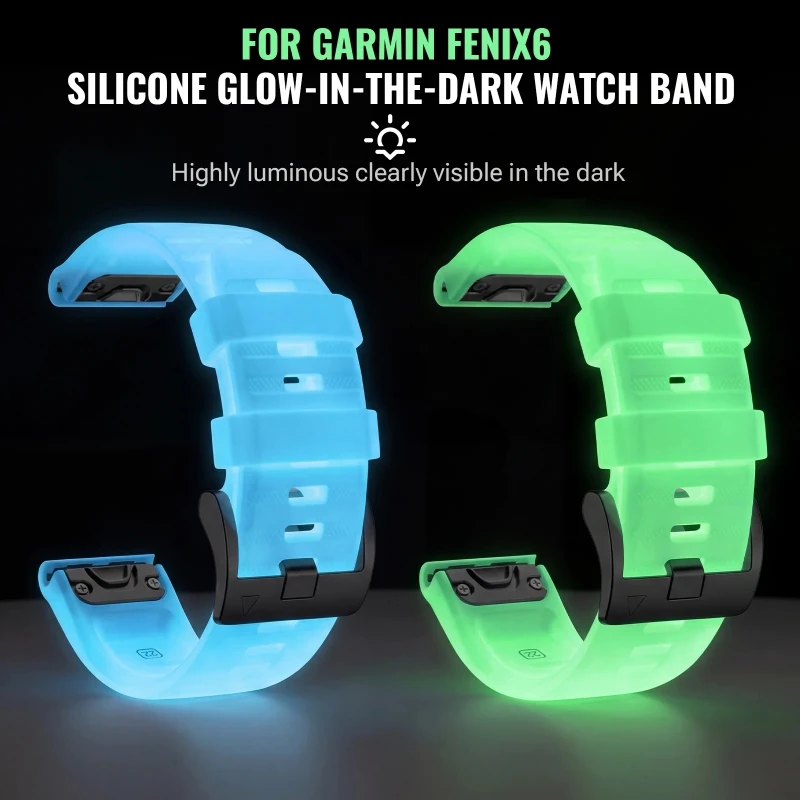 Quick Fit 22 26mm Luminous Silicone Watch Band for Garmin Fenix 8/7/6/5/Epix Pro/Forerunner 965/Enduro 3 Glow Strap