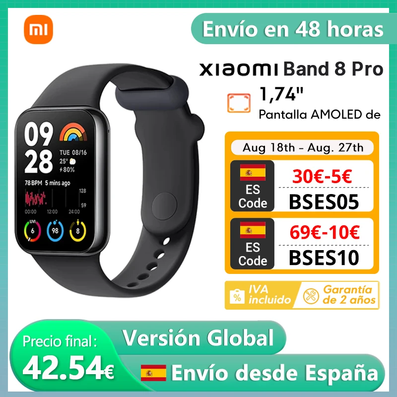 Versión global Xiaomi MI Band 8 Pro Pantalla AMOLED de 1,74" Autonomía de hasta 14 días Resistencia al agua 5ATM Control