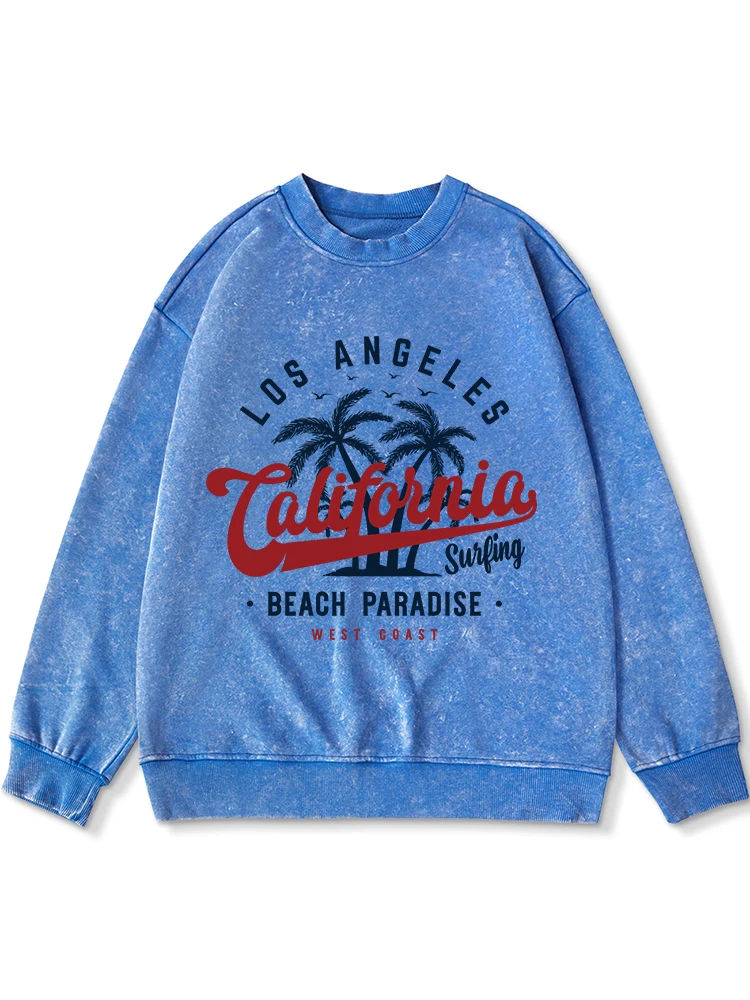 

California Beach Paradise Print Distressed Hoodie Womens Autumn Cotton Warm Hoody Simple Basics Versatile Washed Sweatshirt