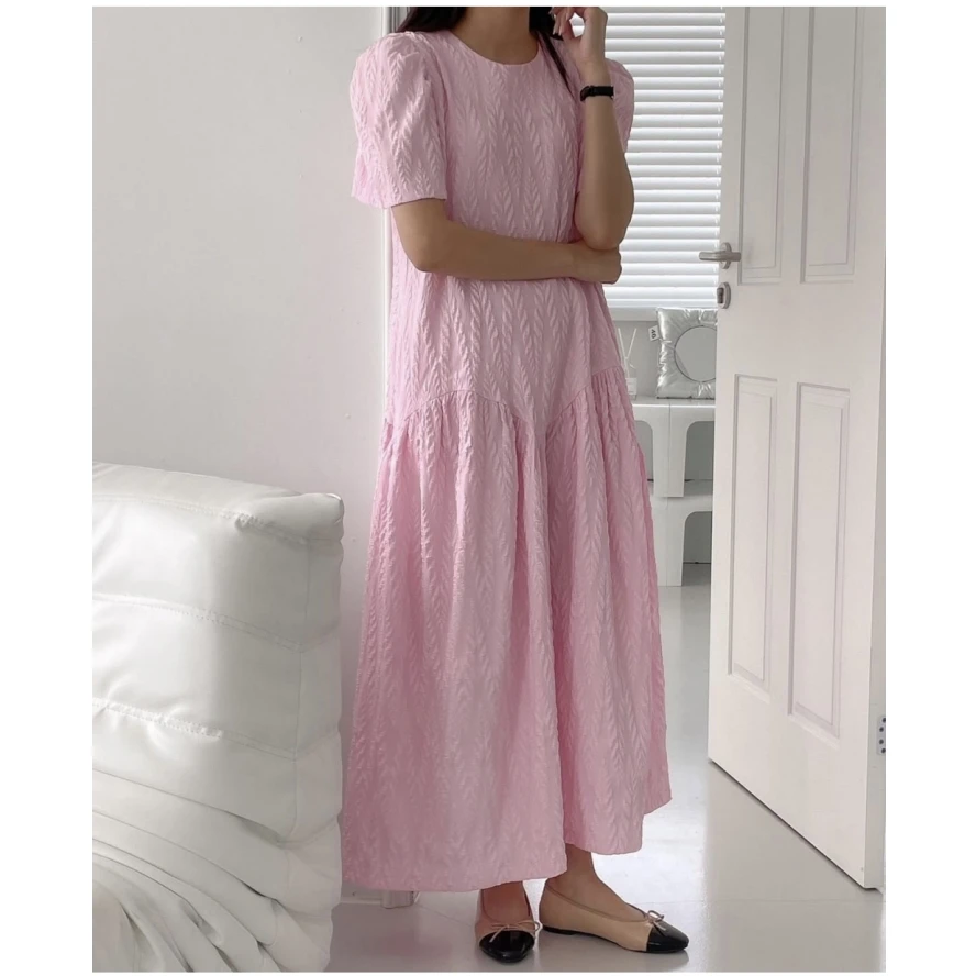 

REALEFT Summer Vintage 3D Printed Women's Long Dresses Pockets 2025 New Puff Sleeve O-neck Casual Loose Straight A-line Dress