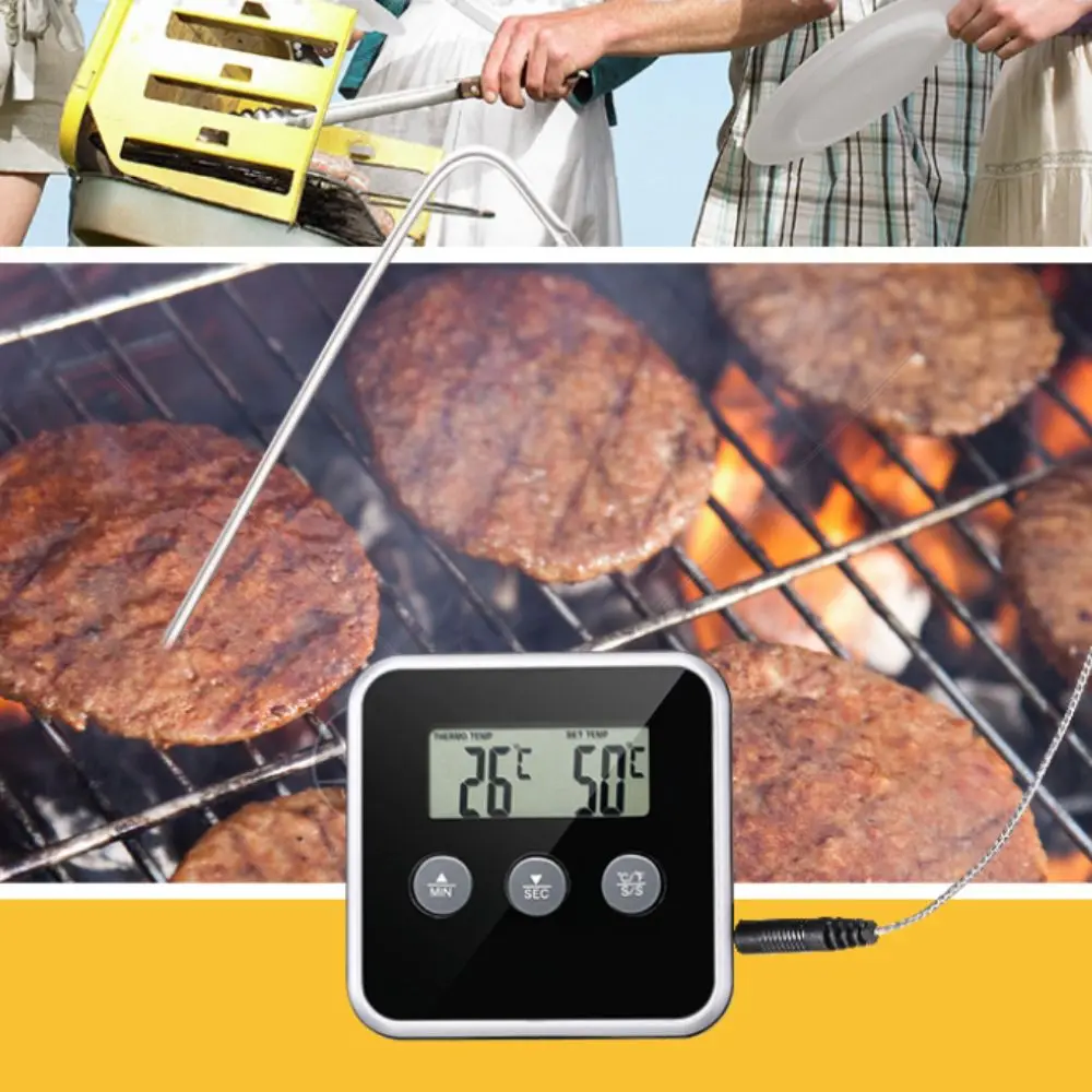 Long Probe Digital Food Thermometer Waterproof with Alarm BBQ Meat Thermometer Convertible Units Battery-powered