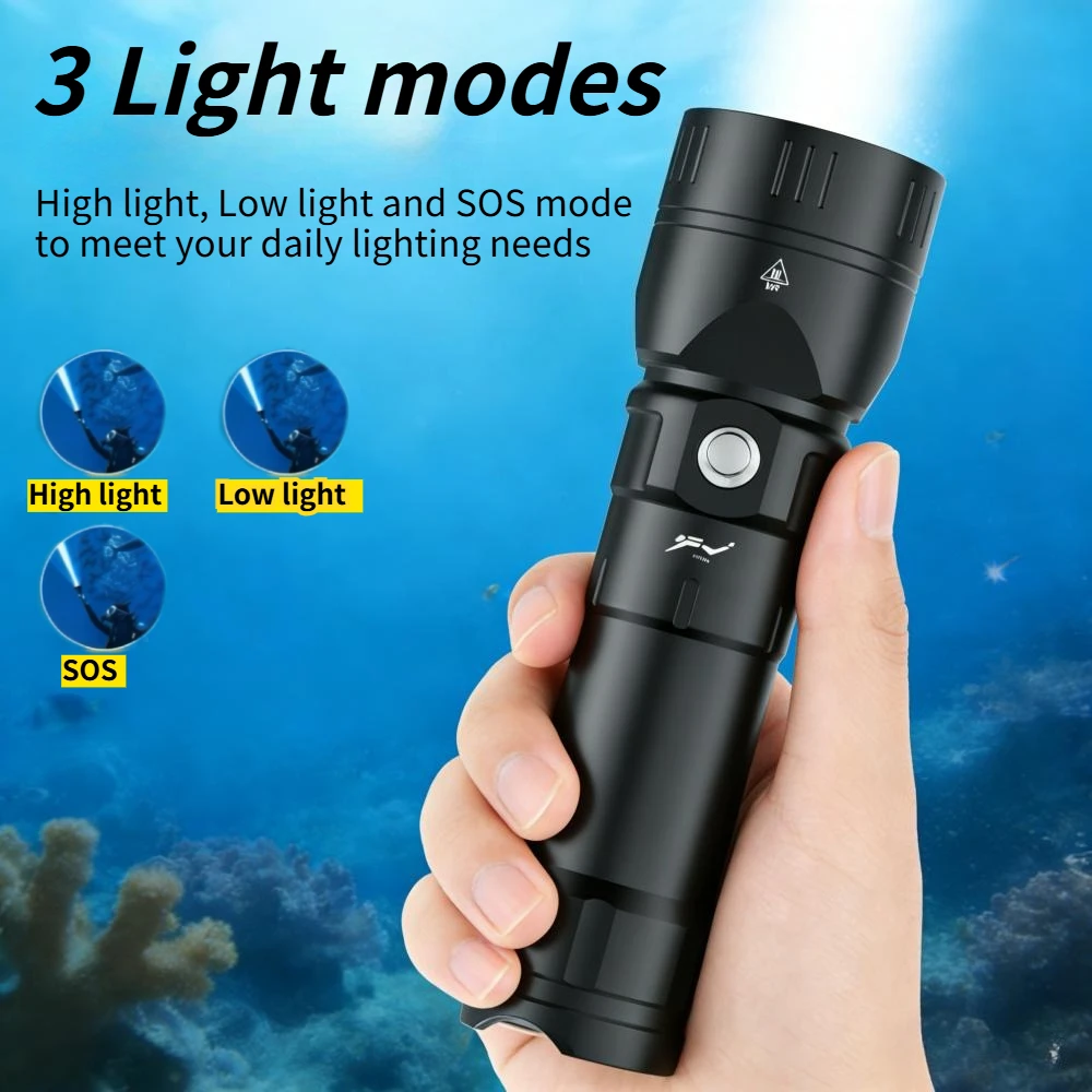 Powerful Diving Flashlight Waterproof Scuba Dive Light Rechargeable Underwater Tactics Lamp for Diver Submersible Snorkeling