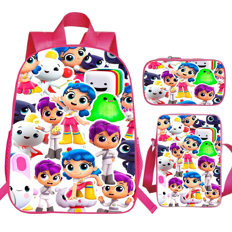 Children True and the Rainbow Kingdom Backpack 3 PCS Kindergarten Bag Girls Schoolbag Large Capacity Bookbag Kids Pink Backpacks