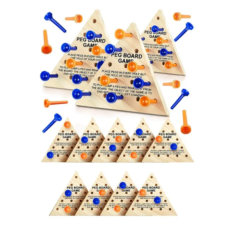 

B24C-Triangle Peg Games 12-Pack Wooden Board Table Game For Adults For Family Boys Girls, Learning Travel Peg Jump Jumper