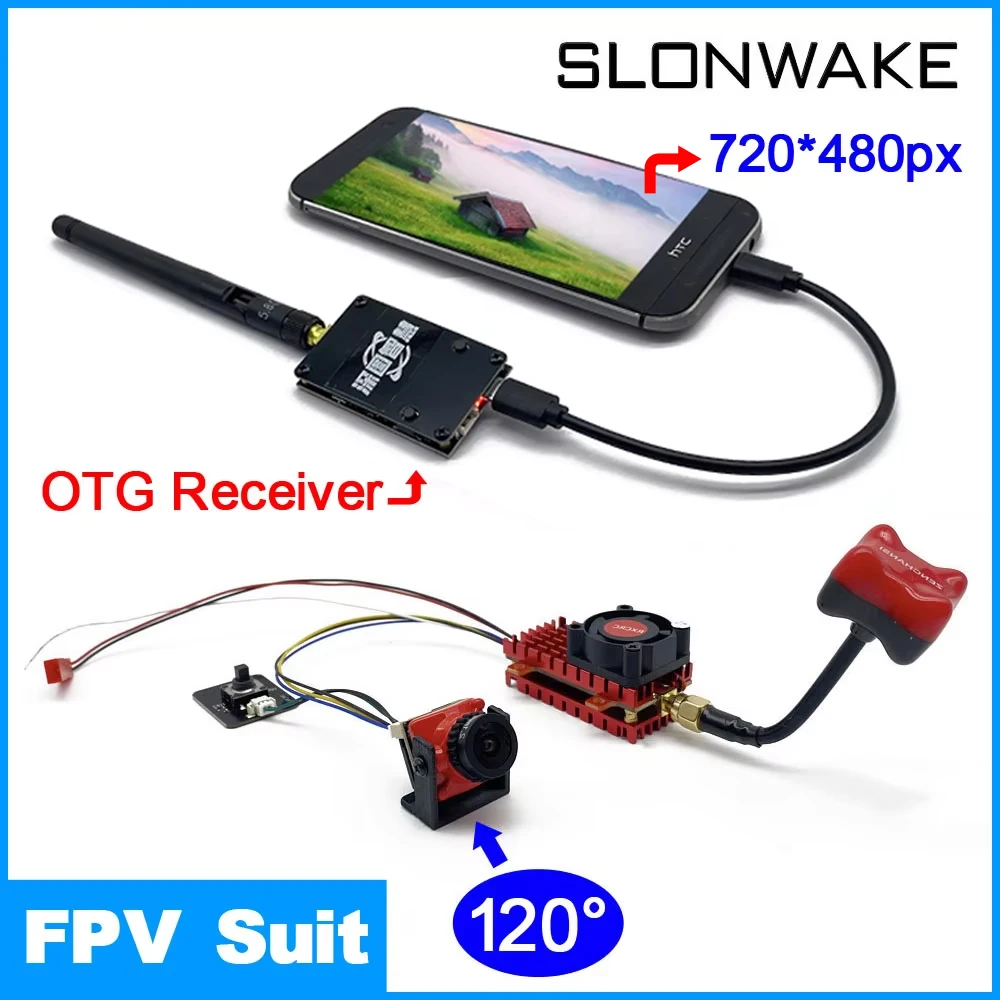 Ready to use 5.8G FPV UVC Receiver Video Downlink OTG VR Android Phone+2000mW VTX Transmitter+CMOS 1200TVL Camera For RC Drone
