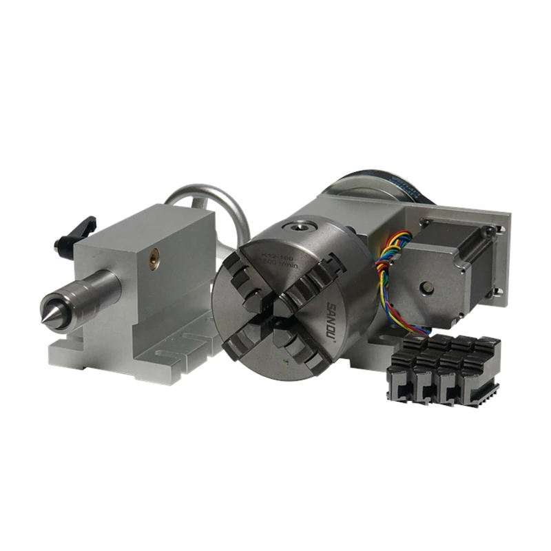 100MM Chuck K5M-6-100A/B 3-Jaw 4-Jaw Chuck with Active Tailstock MT2 Machine Tool Accessories 4th Axis
