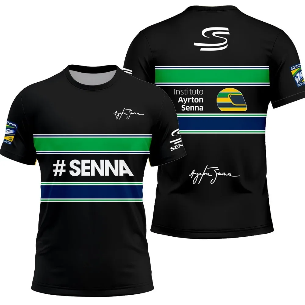 Nueva camiseta de manga corta masculina Ayrton Senna 2025, talla grande, estampado 3D de carreras, deportes de verano y ocio