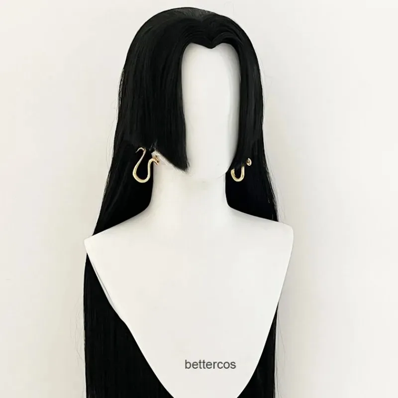 

ss23Anime Boa Hancock Cosplay With Earring Long Black Straight Heat Resistant Synthetic Hair Wigs + a wig cap