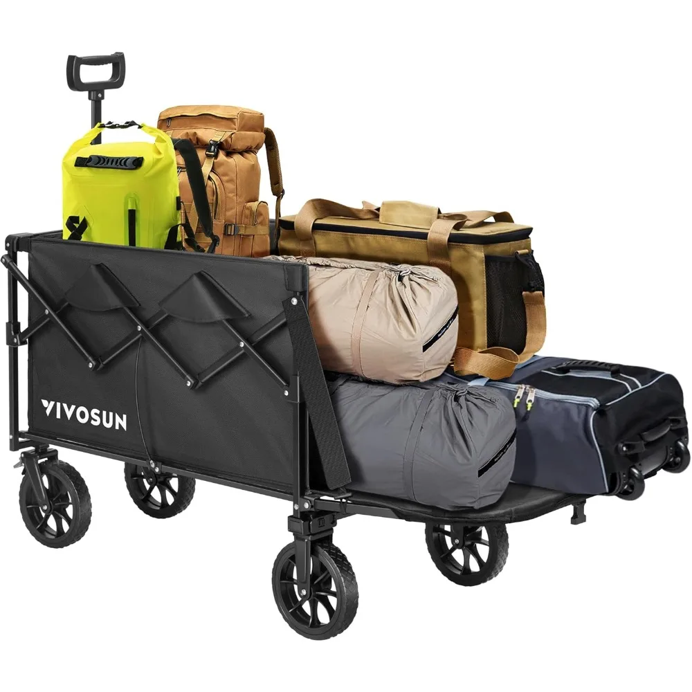 

Collapsible Wagon with Tailgate, 320lb Load-Bearing Outdoor Utility with All-Terrain Wheels, Adjustable Handle, Cup Holders for